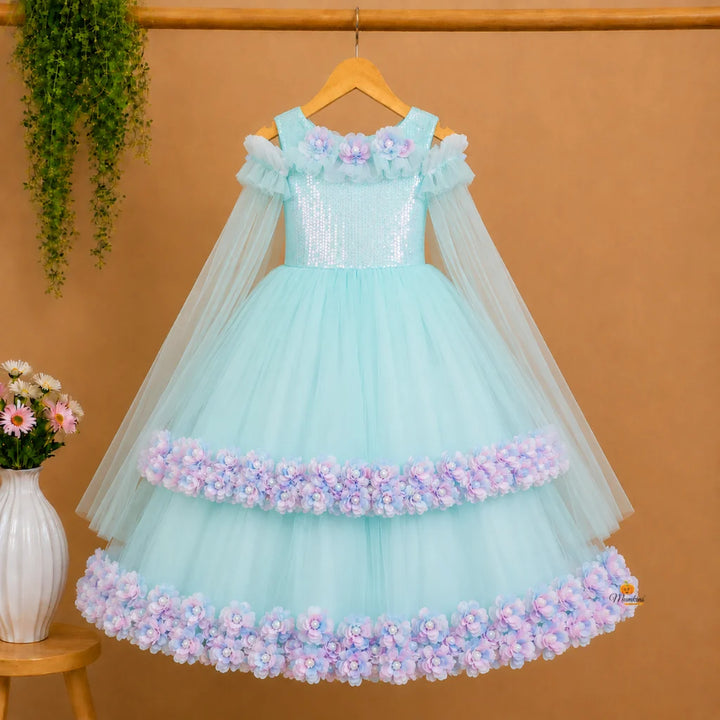 Sequin Floral Long Net Girls Gown