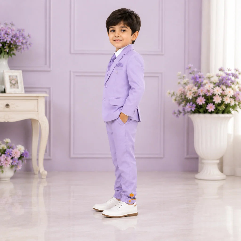 Purple Flap Pockets Suit for Boys