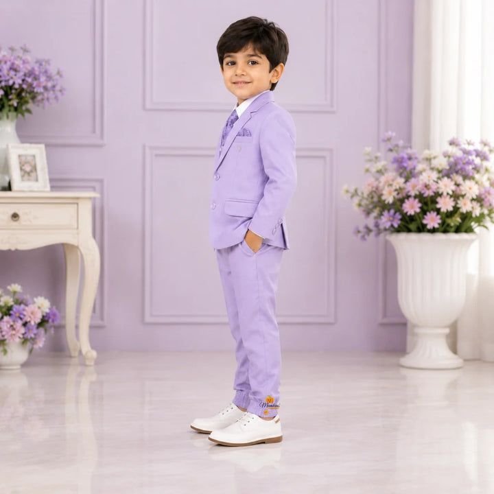 Purple Flap Pockets Suit for Boys