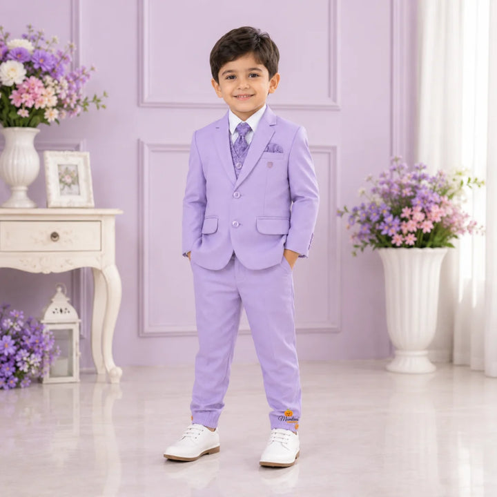 Purple Flap Pockets Suit for Boys