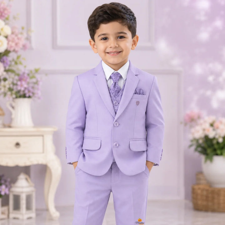 Purple Flap Pockets Suit for Boys