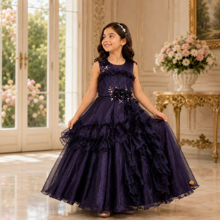 Purple Floral Pattern Girls Gown