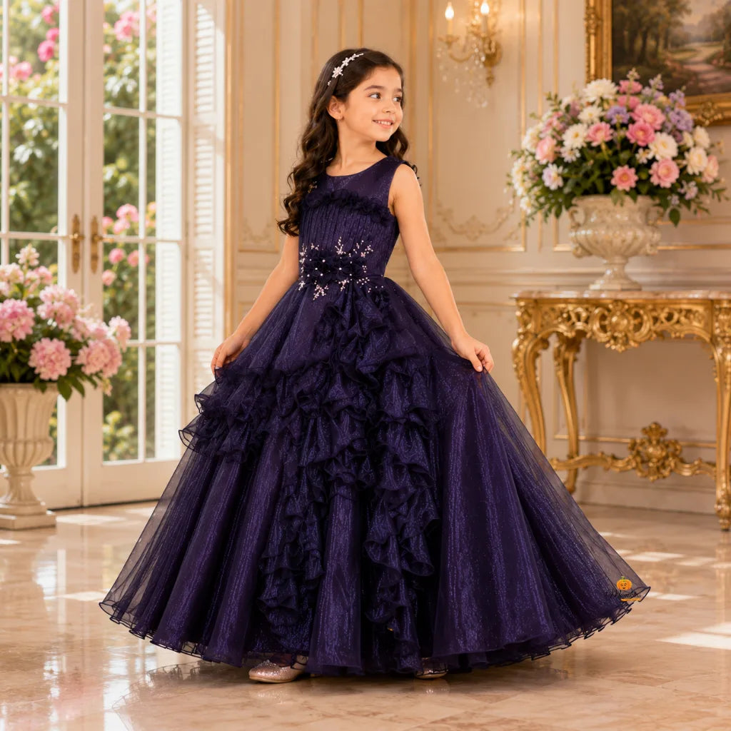 Purple Floral Pattern Girls Gown