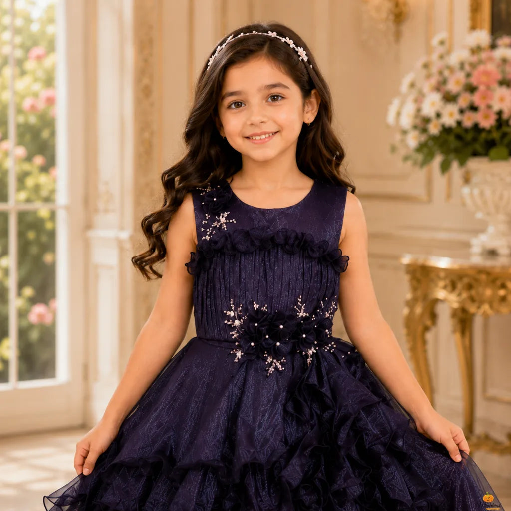 Purple Floral Pattern Girls Gown
