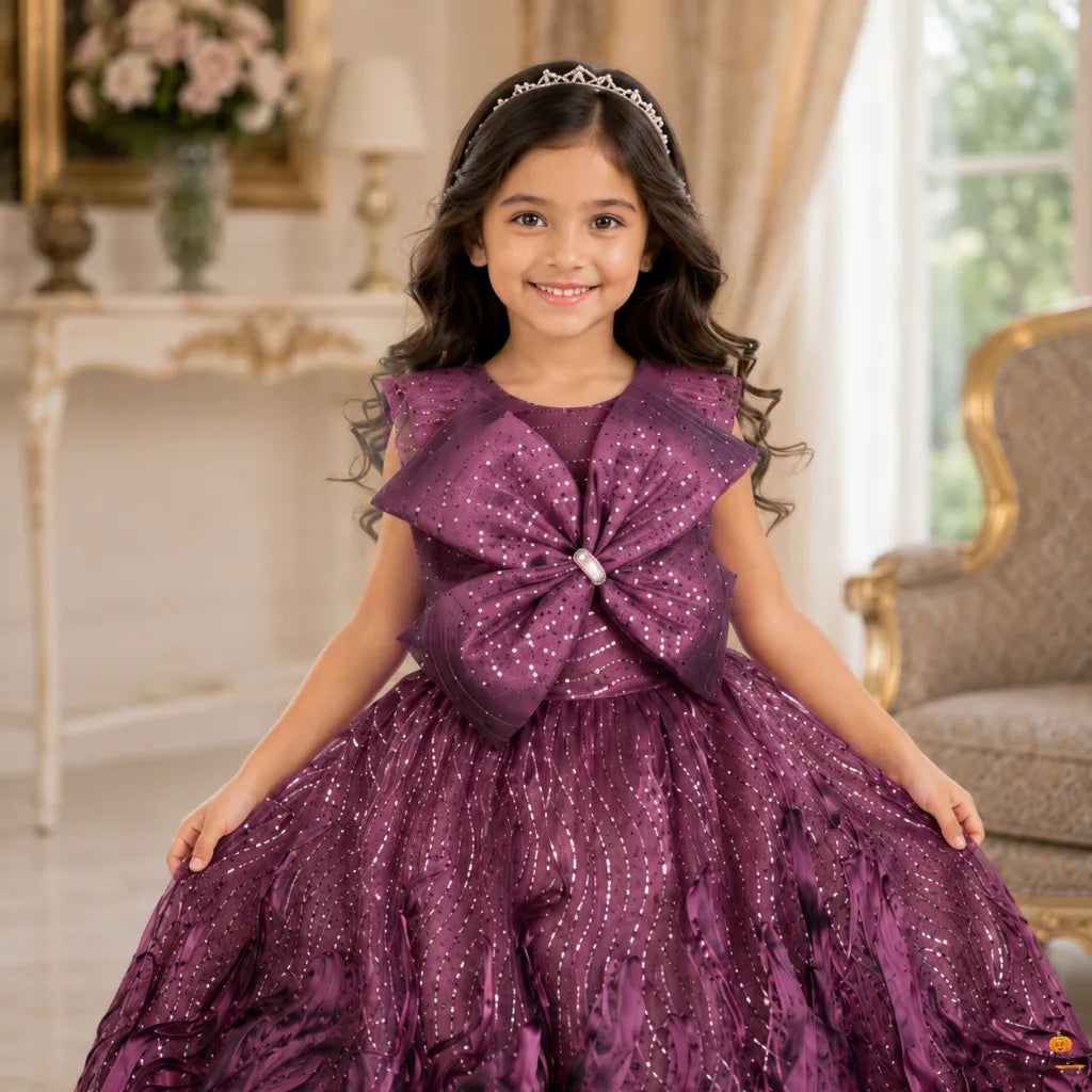 Purple Floral Gown for Girls