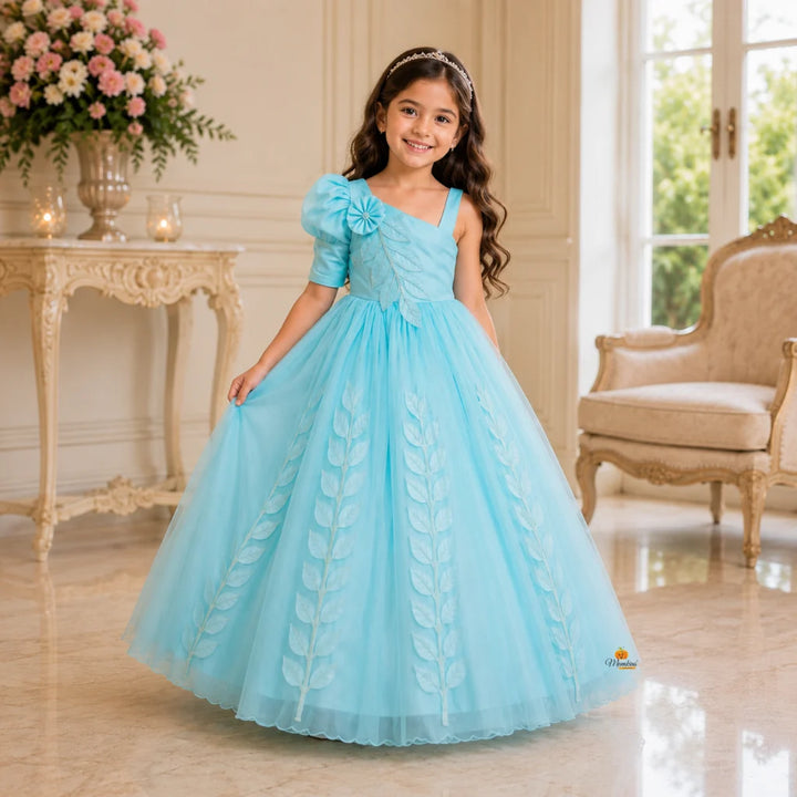 Sky Blue Puff Sleeve Gown for Girls