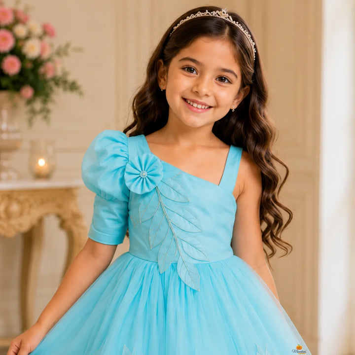 Sky Blue Puff Sleeve Gown for Girls