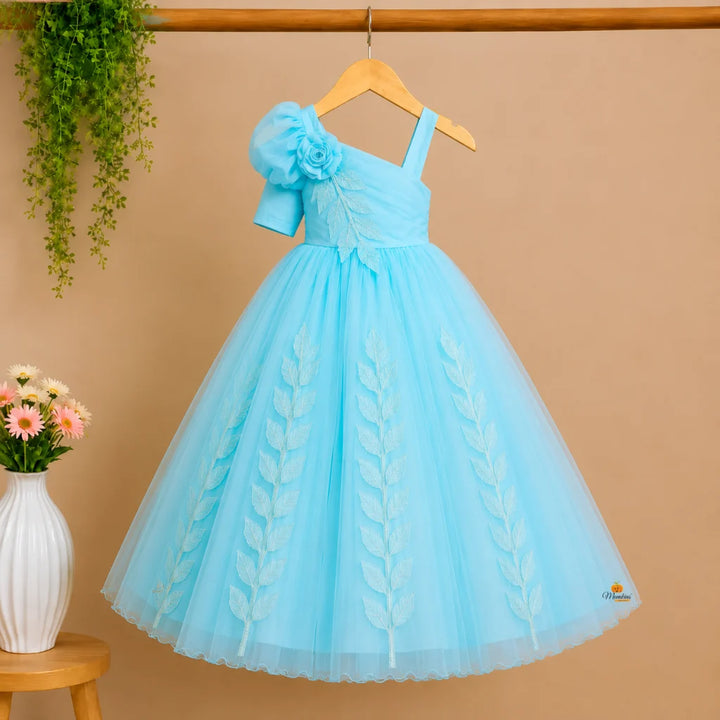 Sky Blue Puff Sleeve Gown for Girls