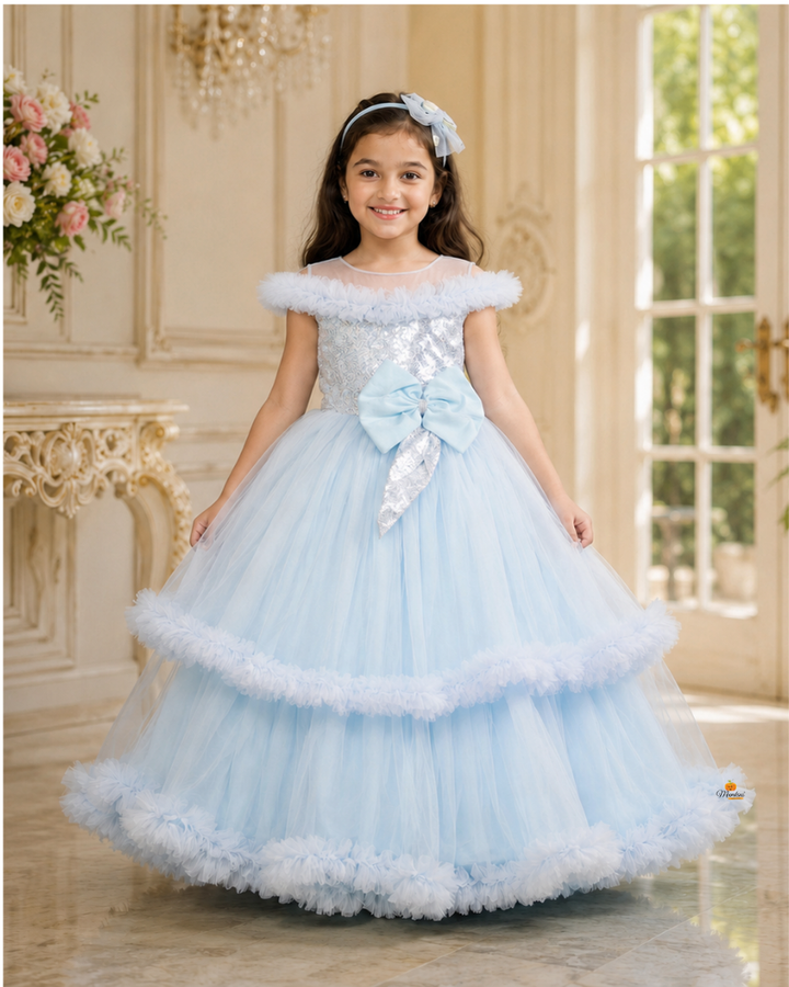 Sky Blue Gown for Girls with Bow