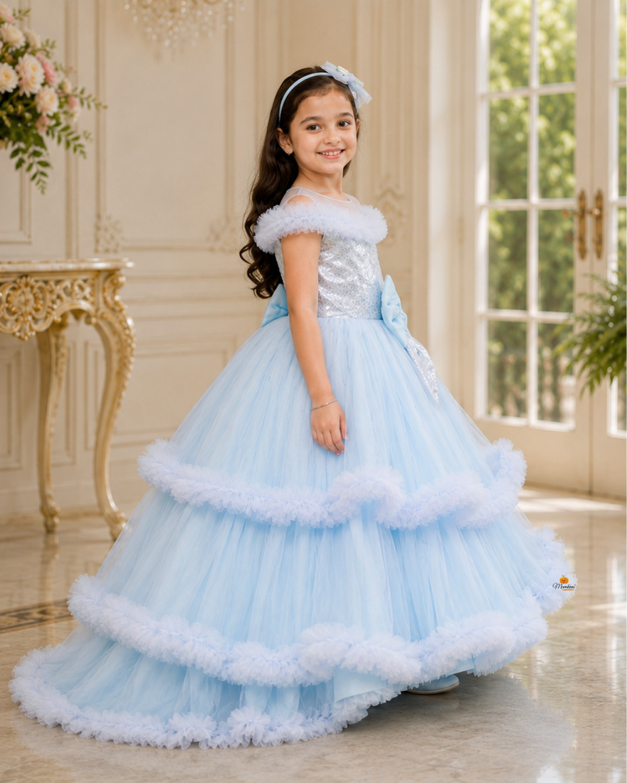 Sky Blue Gown for Girls with Bow