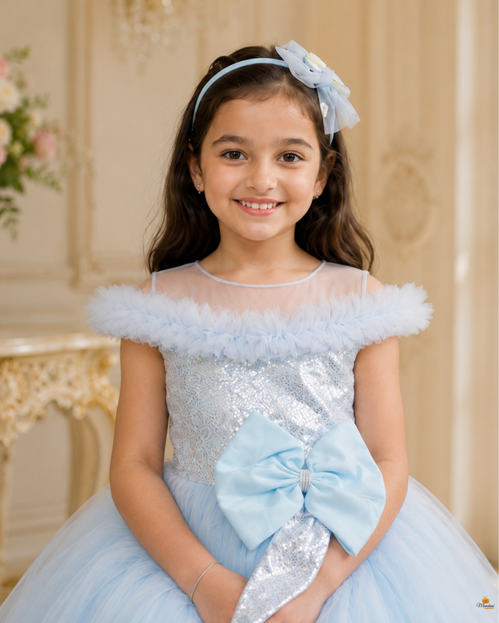 Sky Blue Gown for Girls with Bow