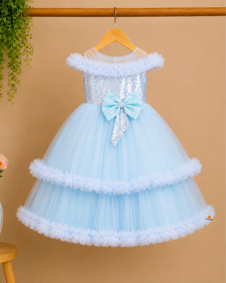 Sky Blue Gown for Girls with Bow