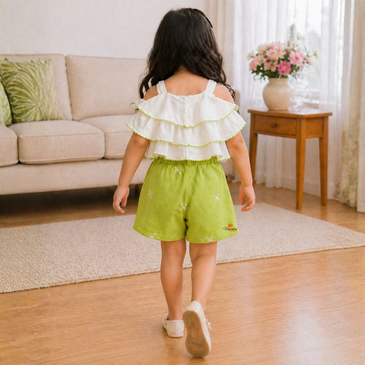 Layered Top with Embroidered Shorts Western Set for Girls