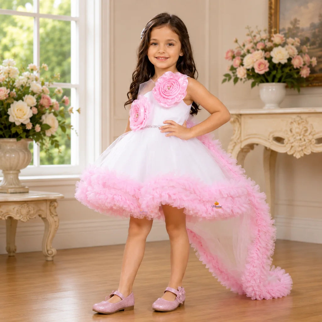 Purple & Pink Floral High-Low Party Girls Frock