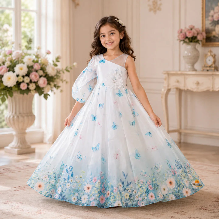 Butterflies Printed Girlish Gown