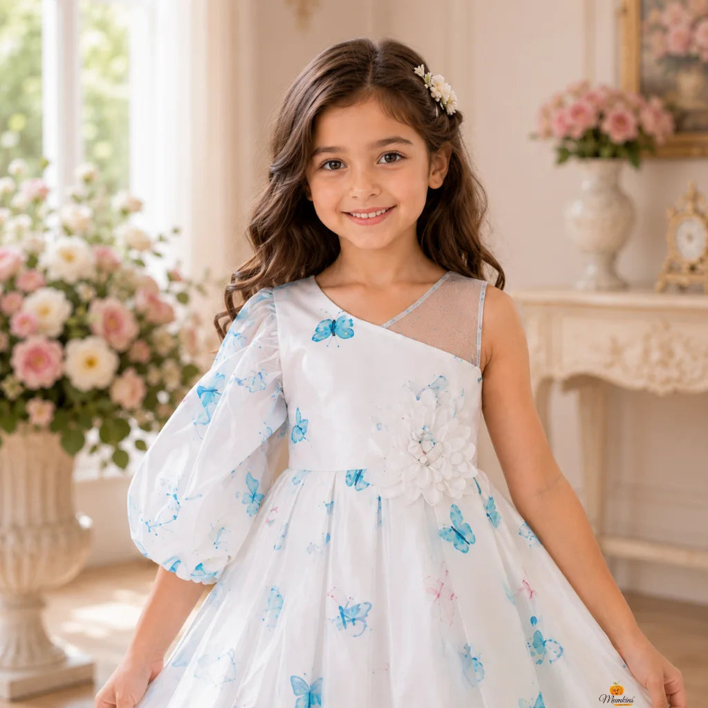 Butterflies Printed Girlish Gown