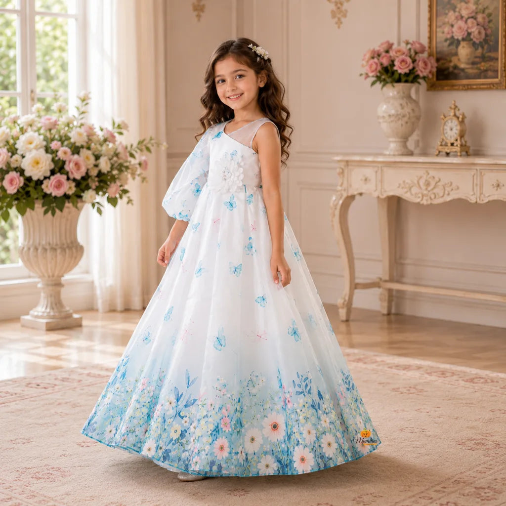 Butterflies Printed Girlish Gown
