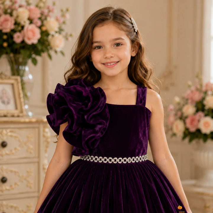 Wine & Rama Ruffled Sleeves Girls Gown