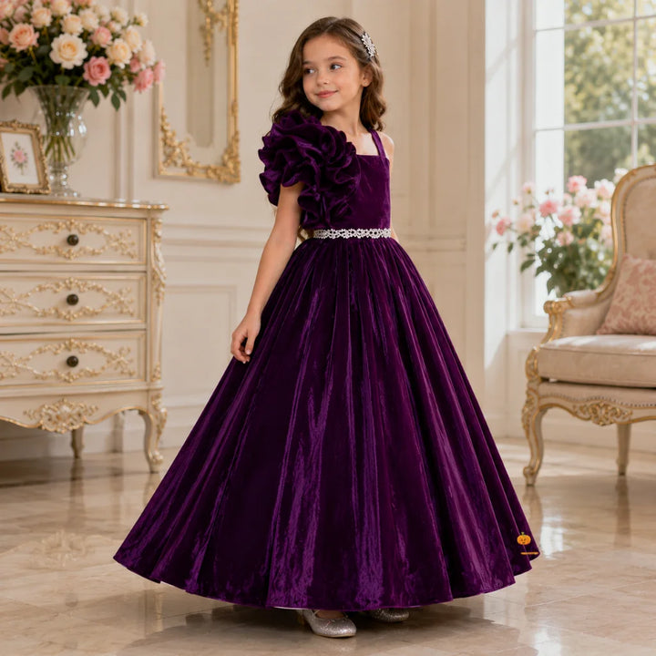 Wine & Rama Ruffled Sleeves Girls Gown