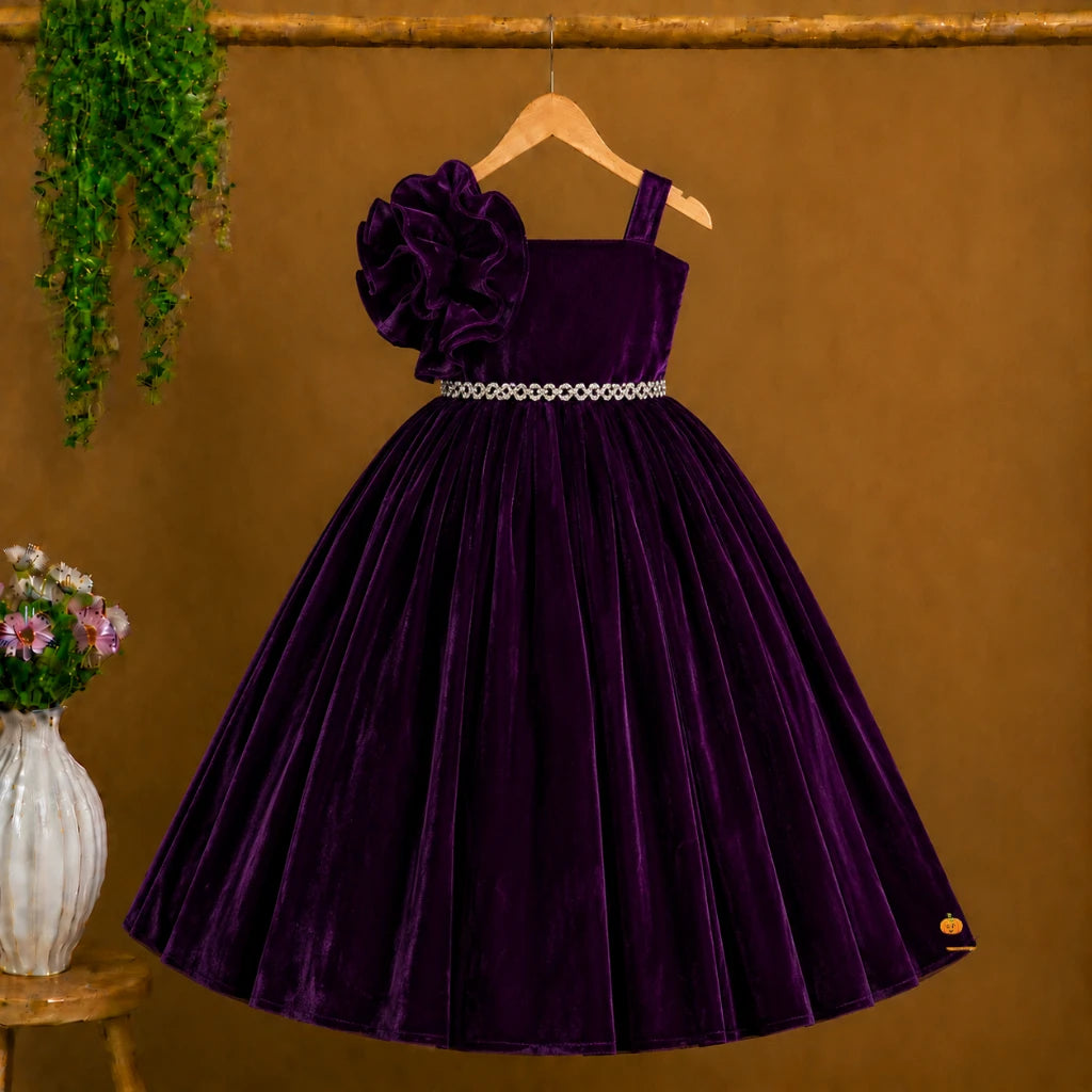 Wine & Rama Ruffled Sleeves Girls Gown