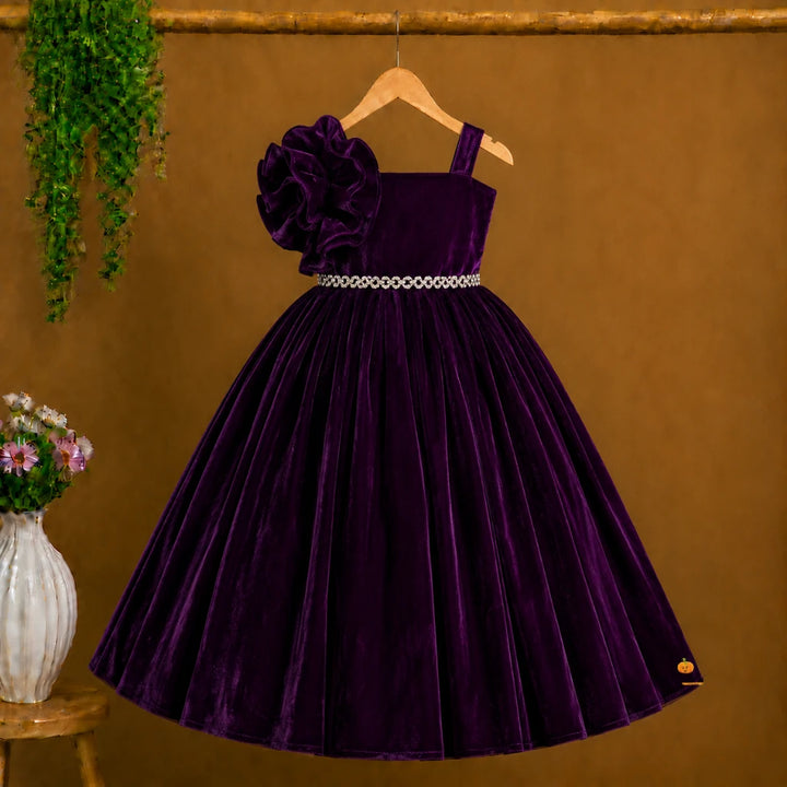 Wine & Rama Ruffled Sleeves Girls Gown