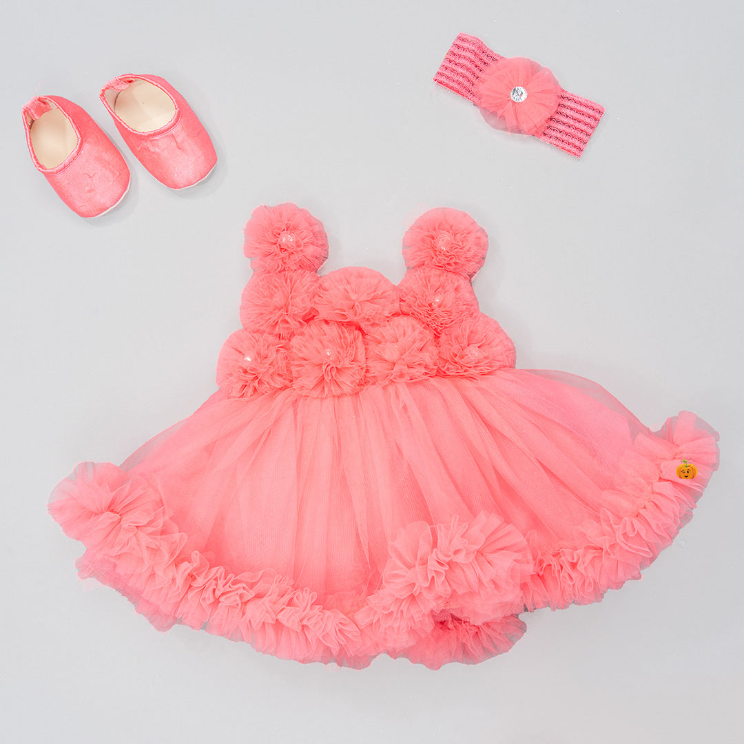 Tomato Yellow Floral Baby Frock - Main Image