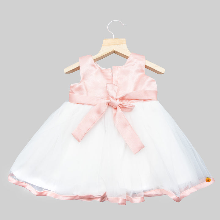 Peach Bow Pattern Baby Frock Back 