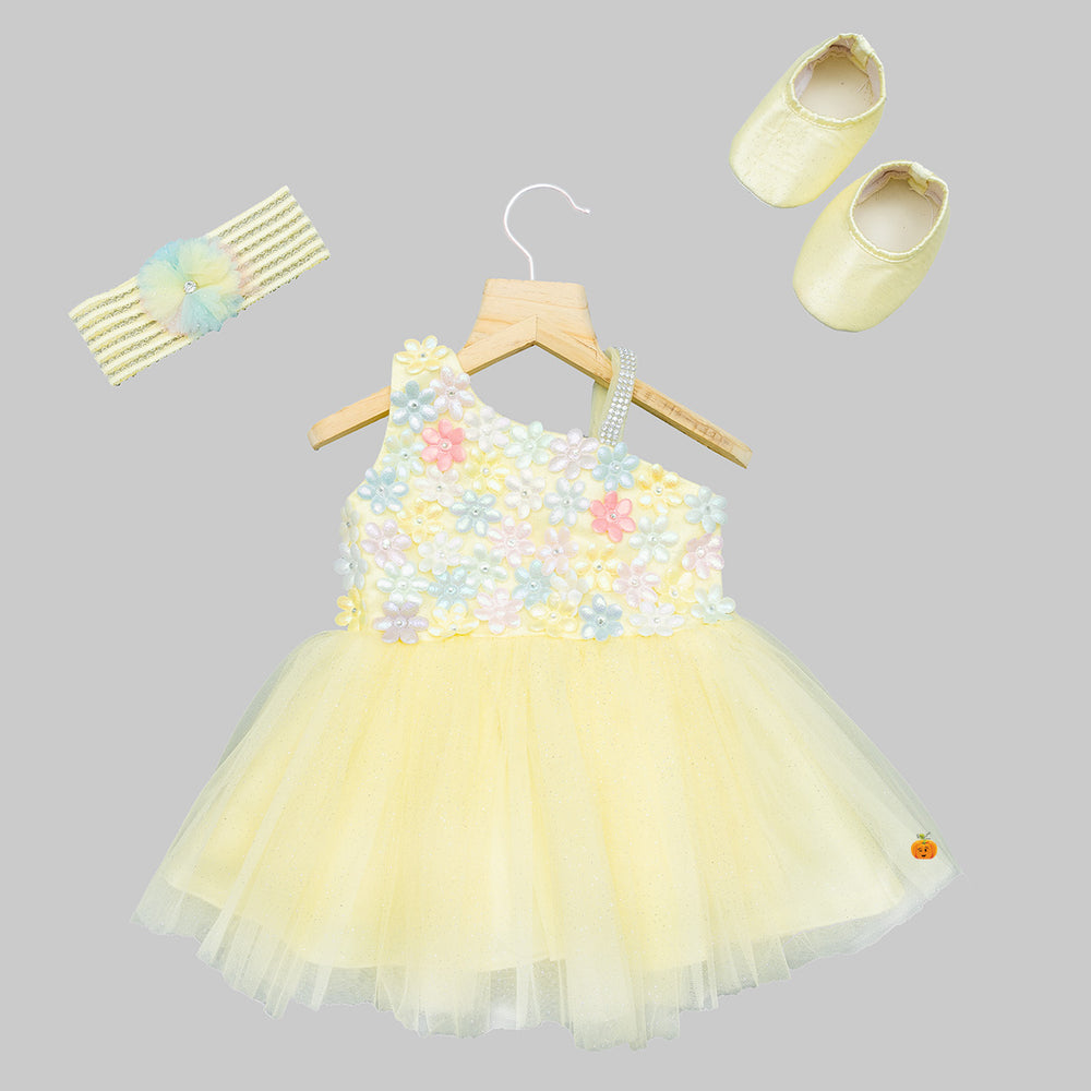 Floral Baby Frock with Hairband & Shoes Front 