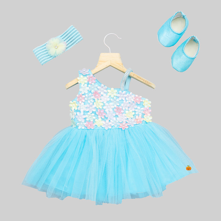 Floral Baby Frock with Hairband & Shoes Front 