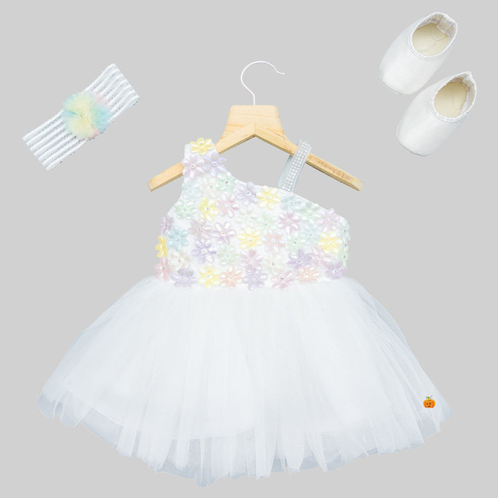Floral Baby Frock with Hairband & Shoes Front 