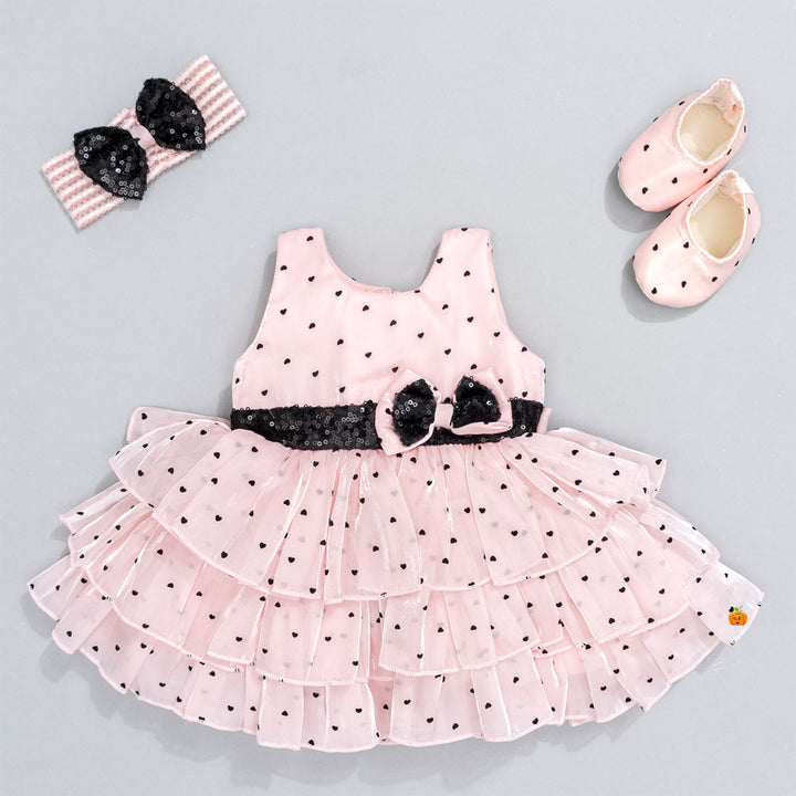 Layered Sequin Bow Baby Frock for Girls Front 