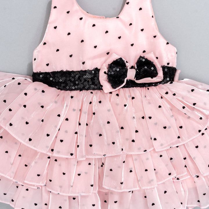 Layered Sequin Bow Baby Frock for Girls Close Up 