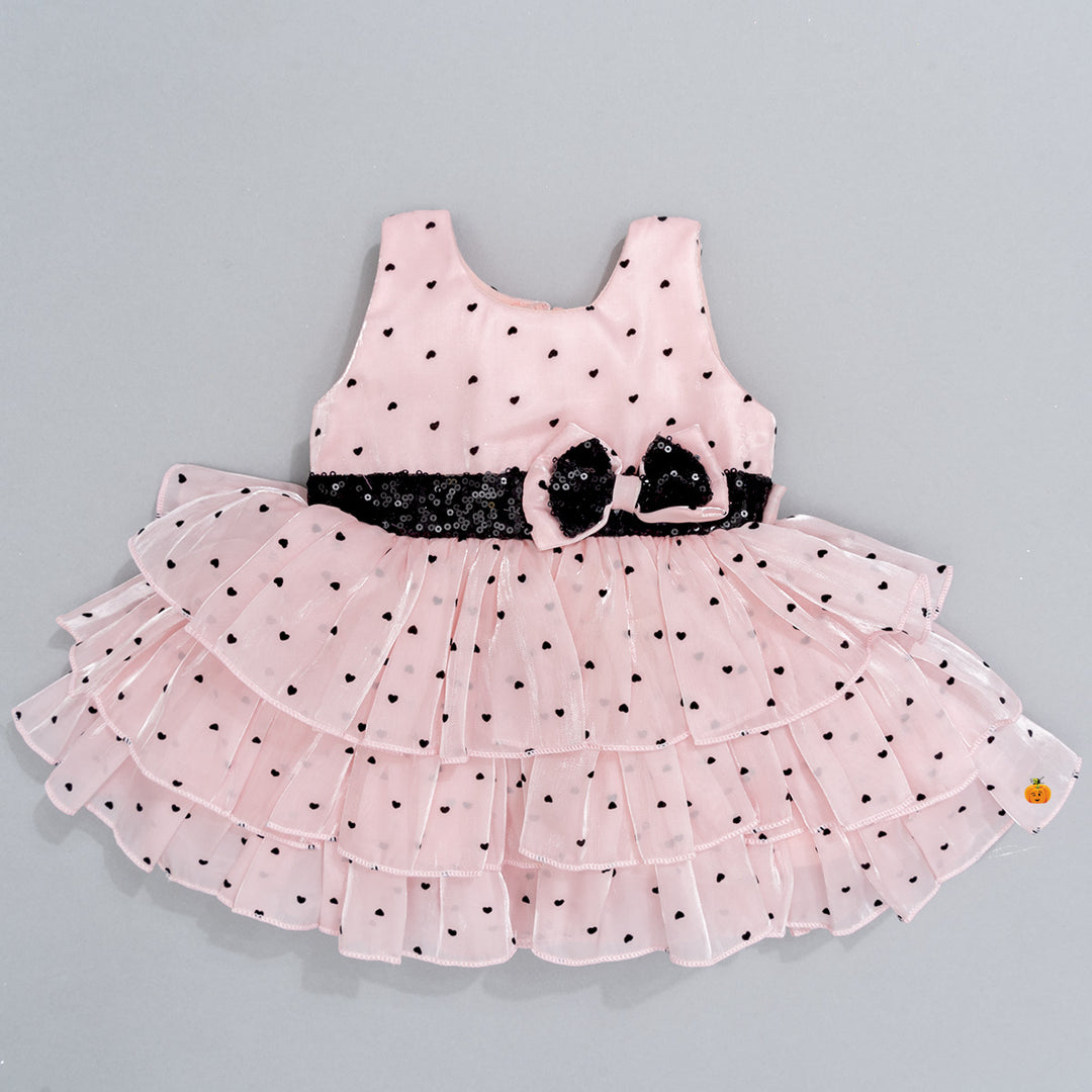 Layered Sequin Bow Baby Frock for Girls Front 