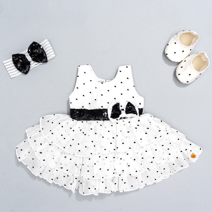 Layered Sequin Bow Baby Frock for Girls Front 