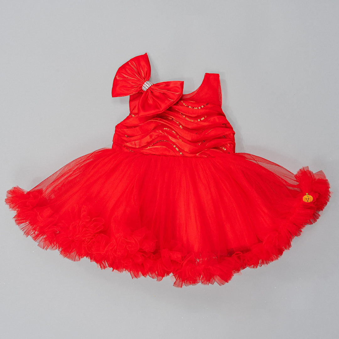 Red & Rani Bow Design Baby Frock