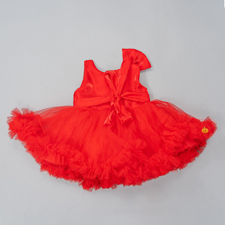 Red & Rani Bow Design Baby Frock