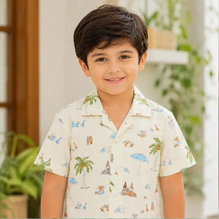 Boys Tropical Beach Print Shirt and Shorts Co-Ord Set