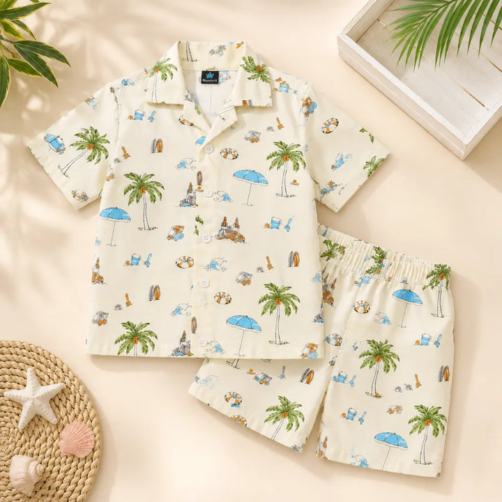 Boys Tropical Beach Print Shirt and Shorts Co-Ord Set