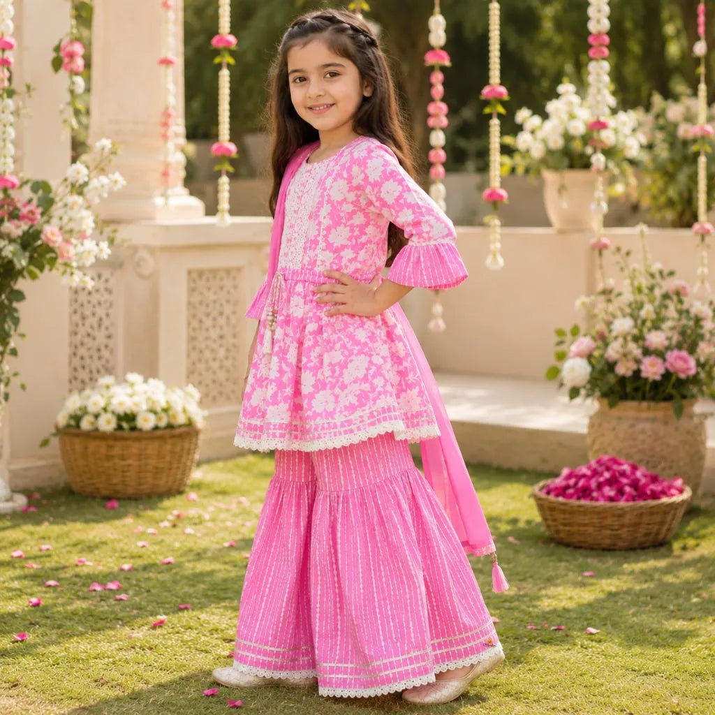 Bell Sleeves Floral Girls Palazzo Suit