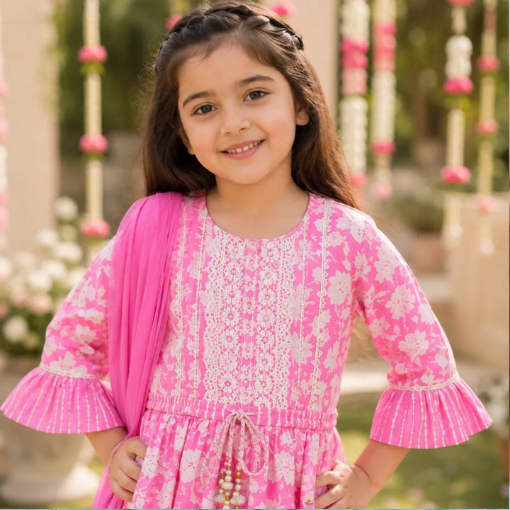 Bell Sleeves Floral Girls Palazzo Suit