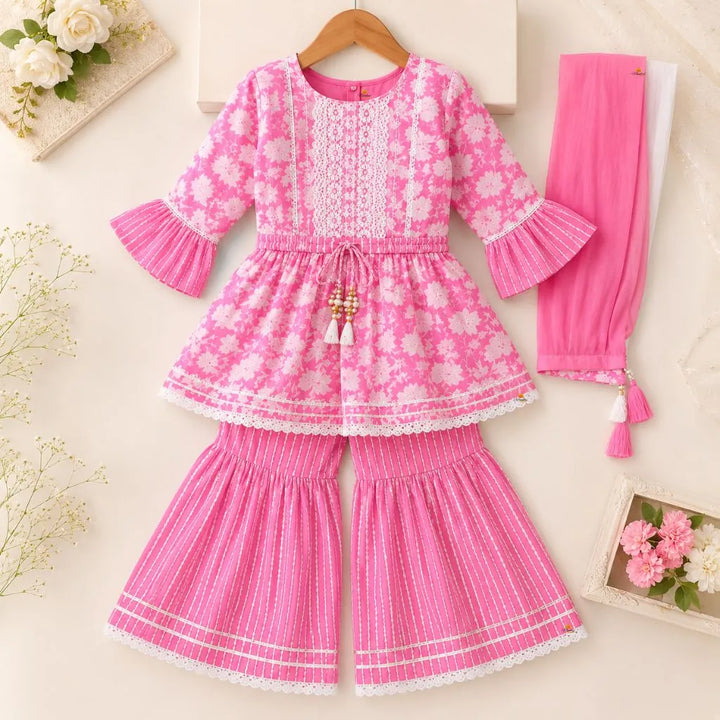 Bell Sleeves Floral Girls Palazzo Suit