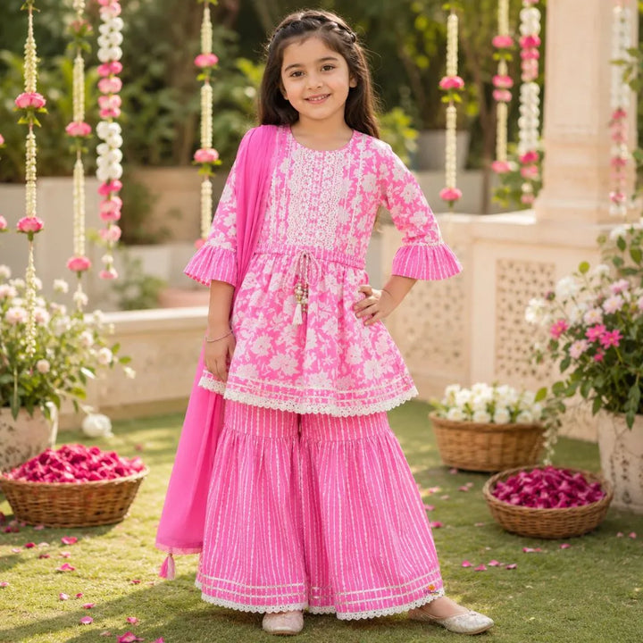 Bell Sleeves Floral Girls Palazzo Suit