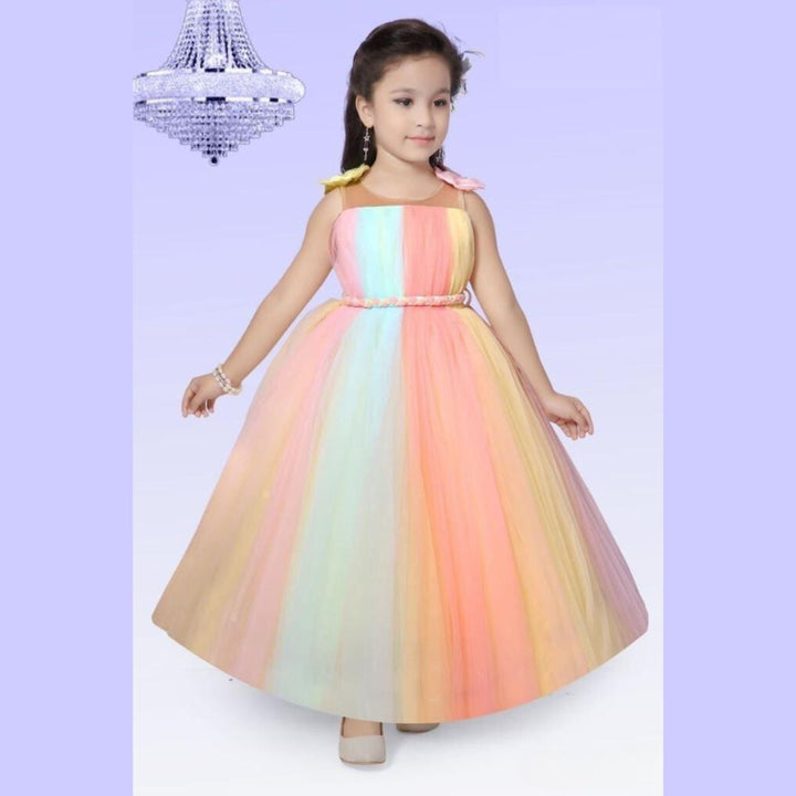 Multicolored Shoulder Bow Girls Gown Front 