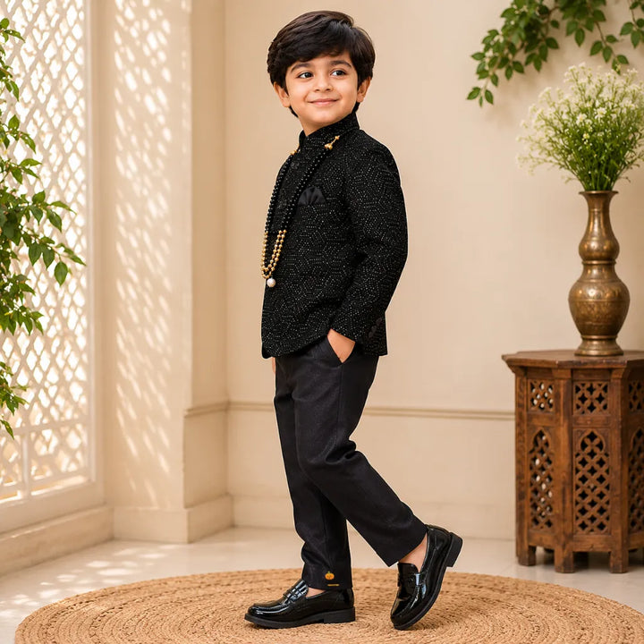 Black Bandhgala Suit for Boys