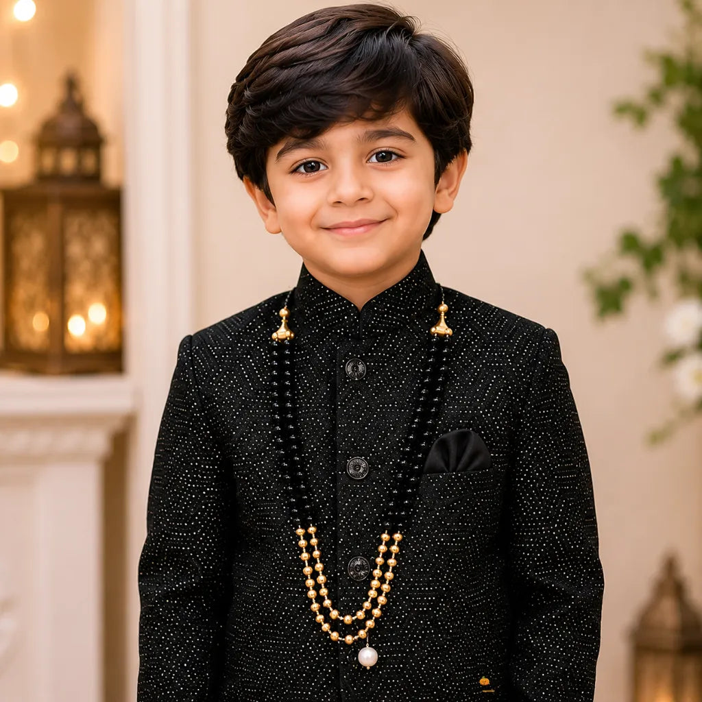 Black Bandhgala Suit for Boys