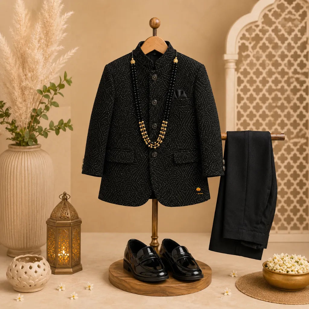 Black Bandhgala Suit for Boys