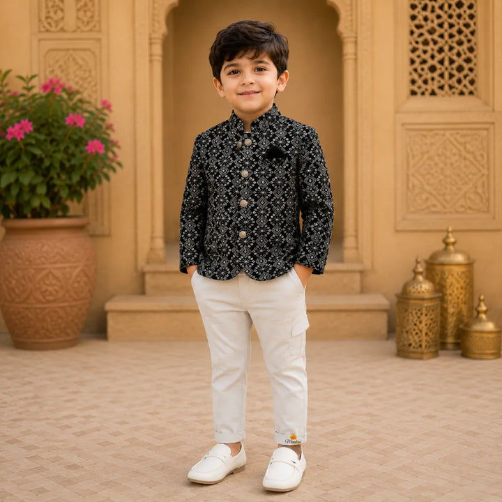 Black Designer Jodhpuri Suit for Boys