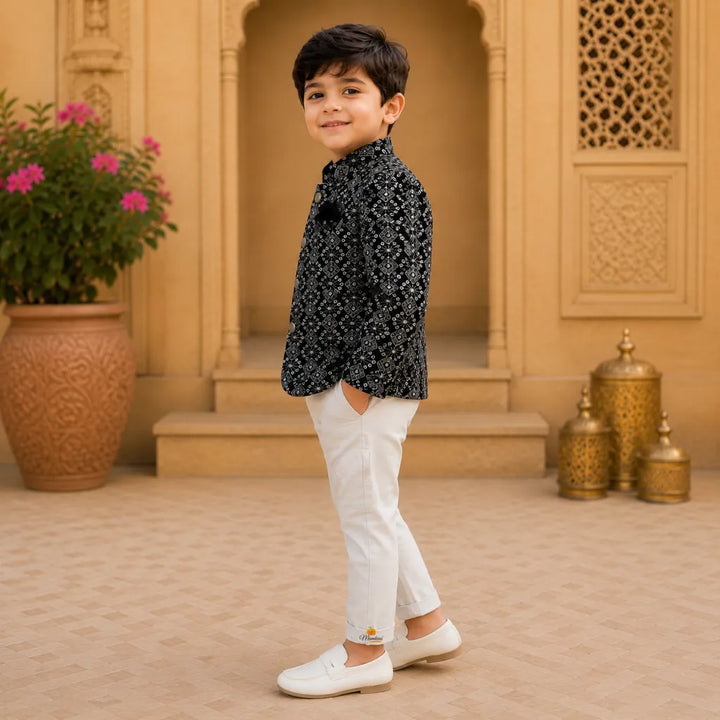 Black Designer Jodhpuri Suit for Boys