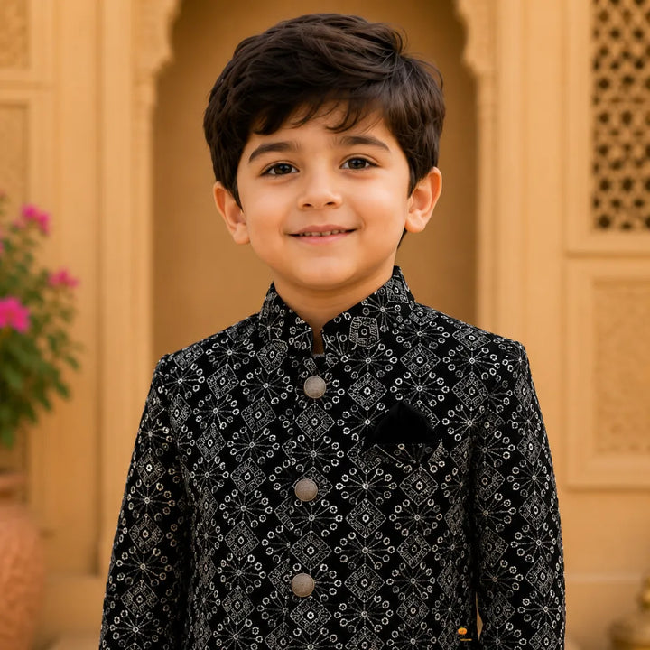 Black Designer Jodhpuri Suit for Boys