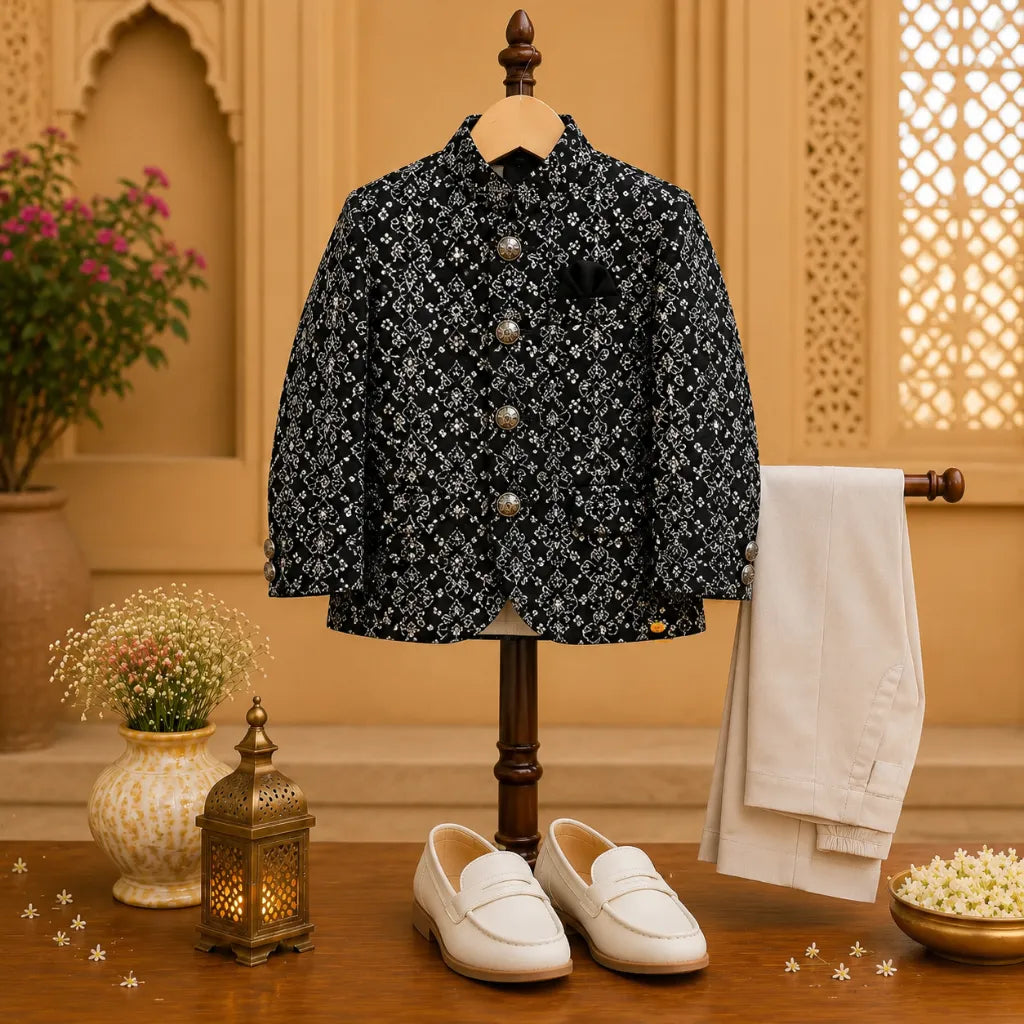 Black Designer Jodhpuri Suit for Boys